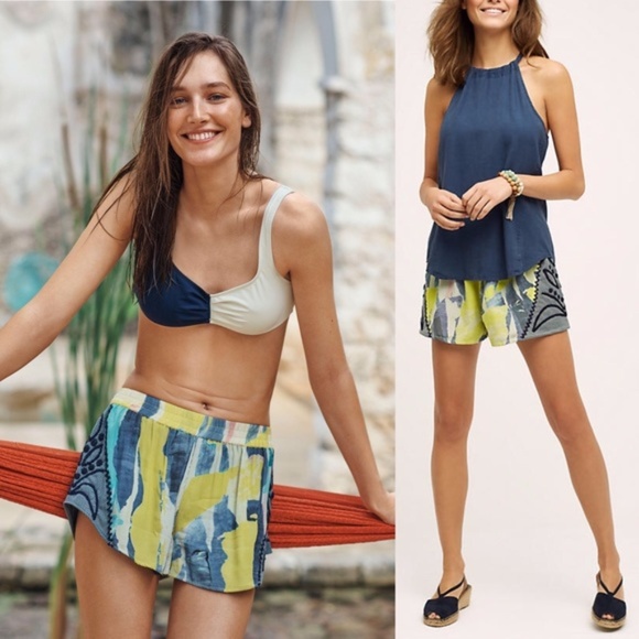 Anthro Patterned Mesh Embroidered Shorts Running A - Picture 4 of 7